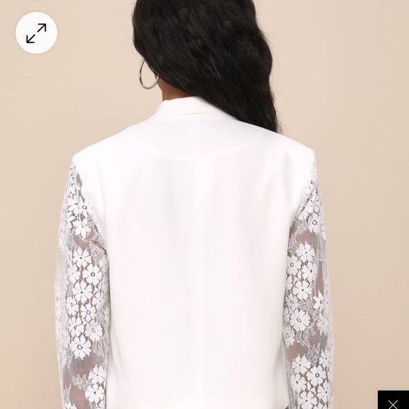 Lulus Luxe Elegance White Lace Sleeve Open-front Blazer - Size L - Picture 3 of 11